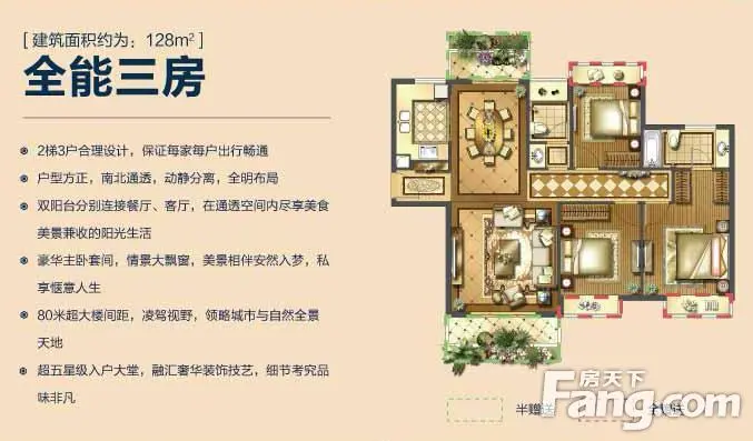 荆门新房 东宝区楼盘 万华城 楼盘动态128㎡三房作为6#楼王主力户型